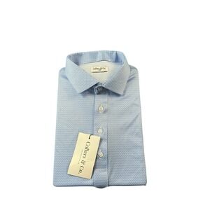 Collars & Co Blue White Geometric Dress Collar Men's Polo Shirt Size Large NWT